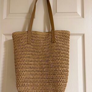 Stylish Tan Woven Tote Bag